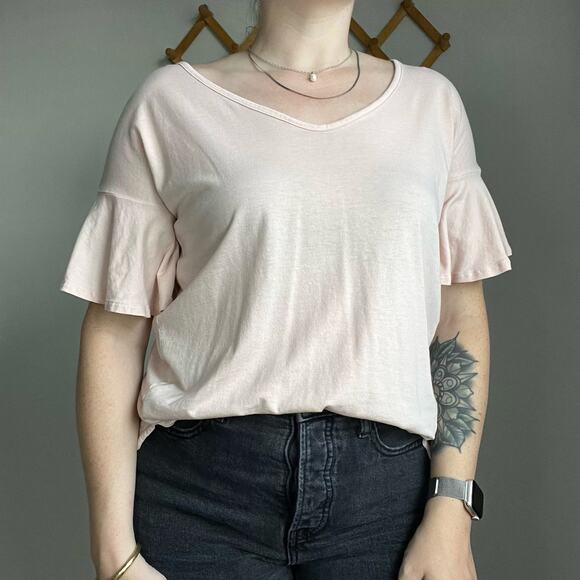 Gap Light Pink Flutter Sleeve V-Neck Shirt Size XS - Picture 1 of 10